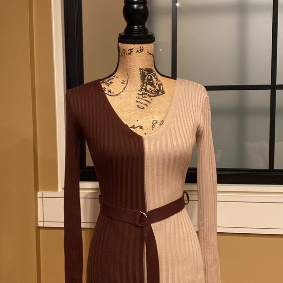 Fashion Nova Autumn Calls Colorblock Sweater Midi Dress - Chocolate/Combo. NWT - Picture 5 of 7